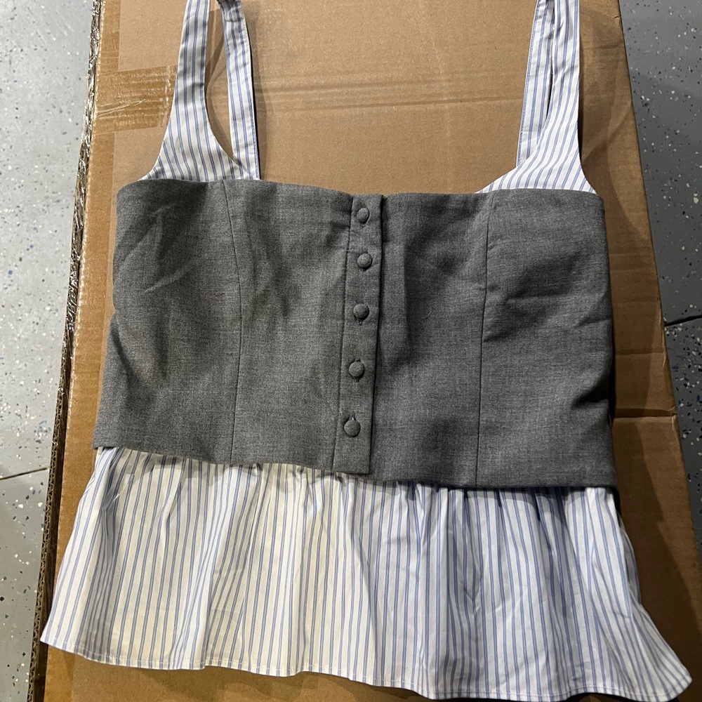 Amazon Gray Bodice Striped Peplum Camisole